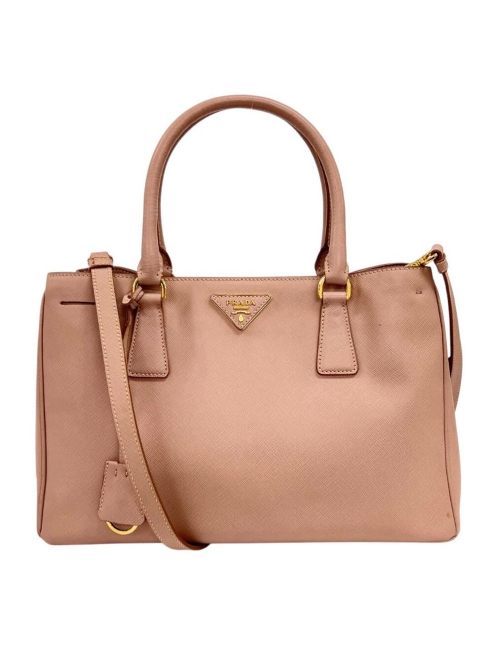 Prada Saffiano Galleria Leather Pink Beige Handbag Gold